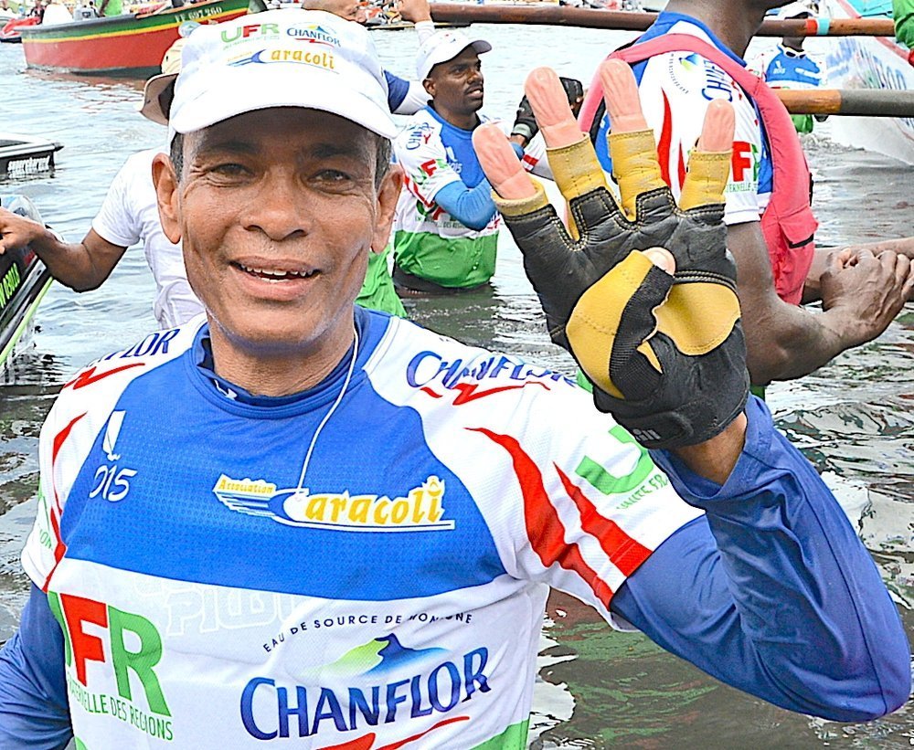 Félix Mérine lors de sa 4e victoire du tour des yoles
